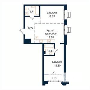 2-к квартира, строящийся дом, 68м2, 9/18 этаж