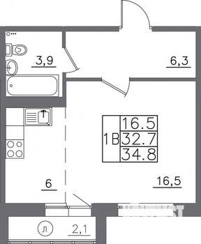 1-к квартира, вторичка, 35м2, 8/14 этаж