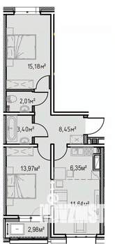 2-к квартира, вторичка, 64м2, 9/13 этаж