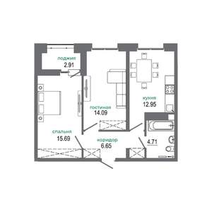 2-к квартира, вторичка, 57м2, 13/16 этаж