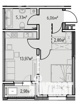 1-к квартира, вторичка, 46м2, 5/13 этаж