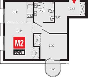 2-к квартира, вторичка, 38м2, 5/14 этаж
