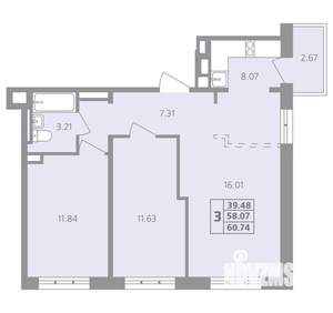 3-к квартира, вторичка, 61м2, 1/4 этаж