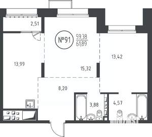 2-к квартира, вторичка, 62м2, 7/10 этаж