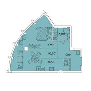 1-к квартира, вторичка, 53м2, 5/8 этаж