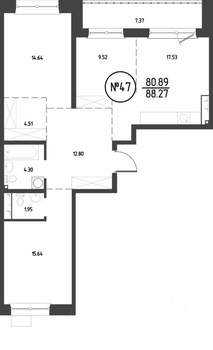 3-к квартира, строящийся дом, 88м2, 9/19 этаж