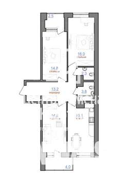 3-к квартира, вторичка, 87м2, 10/16 этаж