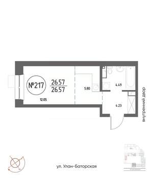 Студия квартира, вторичка, 27м2, 10/19 этаж