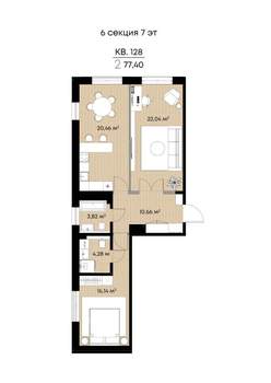 2-к квартира, вторичка, 77м2, 7/9 этаж
