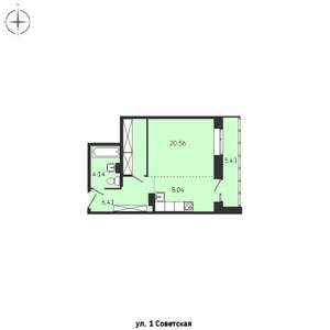 1-к квартира, строящийся дом, 45м2, 2/15 этаж