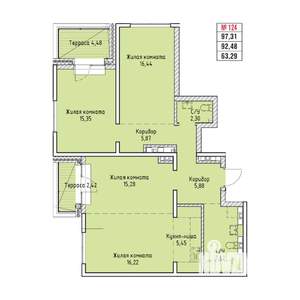 4-к квартира, строящийся дом, 97м2, 15/19 этаж