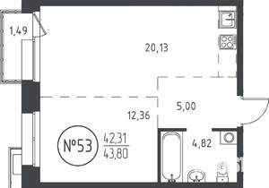 1-к квартира, вторичка, 44м2, 9/19 этаж
