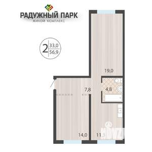 2-к квартира, вторичка, 57м2, 1/16 этаж