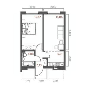 1-к квартира, вторичка, 44м2, 5/18 этаж