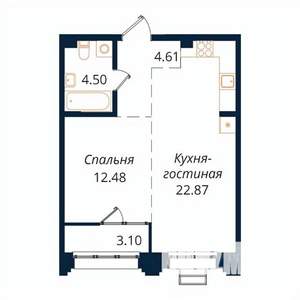1-к квартира, строящийся дом, 47м2, 9/18 этаж