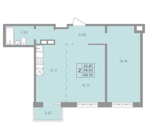 2-к квартира, вторичка, 61м2, 1/4 этаж