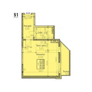 1-к квартира, строящийся дом, 46м2, 11/15 этаж