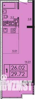 1-к квартира, строящийся дом, 30м2, 16/18 этаж