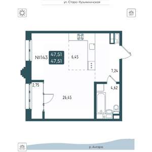 1-к квартира, вторичка, 48м2, 2/20 этаж