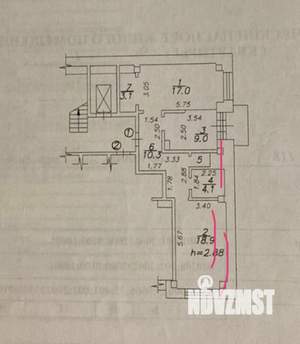 2-к квартира, вторичка, 64м2, 1/9 этаж