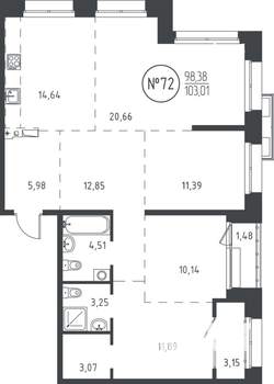 4-к квартира, вторичка, 103м2, 13/19 этаж