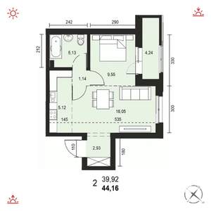 2-к квартира, вторичка, 44м2, 10/14 этаж