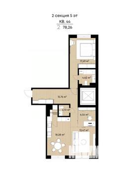 2-к квартира, вторичка, 78м2, 5/9 этаж
