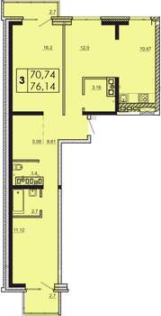 3-к квартира, строящийся дом, 76м2, 11/18 этаж