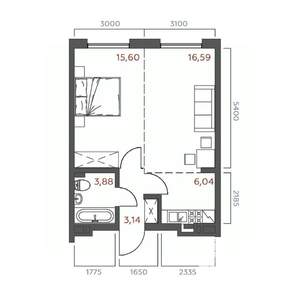 1-к квартира, строящийся дом, 45м2, 15/19 этаж