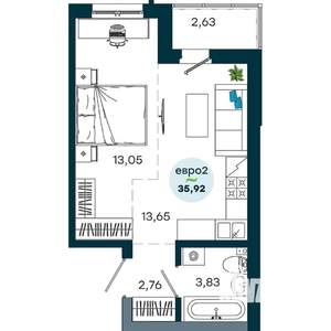 1-к квартира, строящийся дом, 36м2, 5/19 этаж