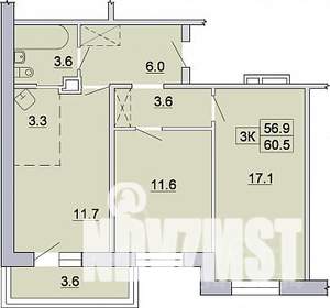 3-к квартира, строящийся дом, 60м2, 2/9 этаж