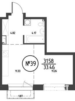 1-к квартира, строящийся дом, 33м2, 8/19 этаж