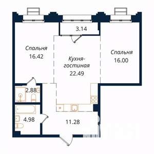 2-к квартира, строящийся дом, 76м2, 13/18 этаж