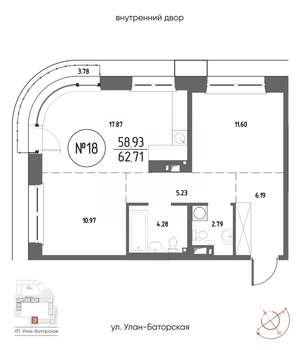 2-к квартира, строящийся дом, 63м2, 4/20 этаж
