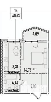 1-к квартира, вторичка, 41м2, 8/19 этаж