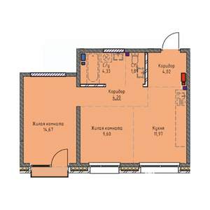 2-к квартира, строящийся дом, 52м2, 8/19 этаж