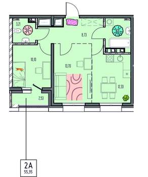 2-к квартира, вторичка, 55м2, 13/18 этаж