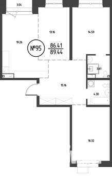 3-к квартира, строящийся дом, 89м2, 7/19 этаж