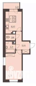 1-к квартира, строящийся дом, 42м2, 9/17 этаж