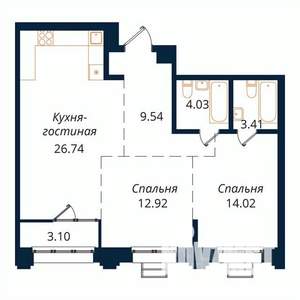 2-к квартира, строящийся дом, 74м2, 2/18 этаж