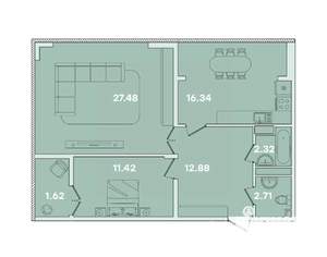 2-к квартира, вторичка, 76м2, 8/16 этаж