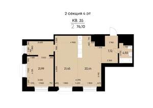 2-к квартира, вторичка, 76м2, 4/11 этаж