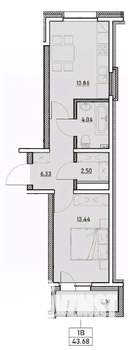 1-к квартира, вторичка, 41м2, 8/13 этаж