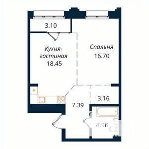1-к квартира, строящийся дом, 54м2, 6/18 этаж