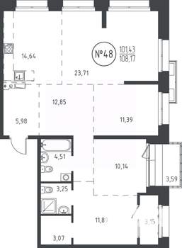 4-к квартира, вторичка, 108м2, 9/19 этаж
