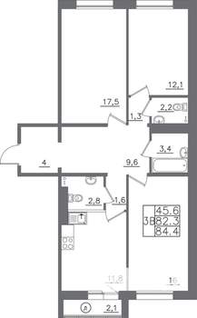 3-к квартира, вторичка, 84м2, 8/14 этаж