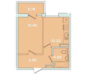 1-к квартира, вторичка, 38м2, 16/14 этаж