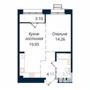 1-к квартира, строящийся дом, 48м2, 4/18 этаж