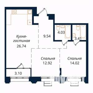 2-к квартира, строящийся дом, 73м2, 4/18 этаж