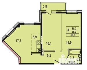 3-к квартира, строящийся дом, 70м2, 2/13 этаж